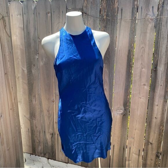 Zara bloggers favorite Blue Satin Effect Jewel Chain Mini Dress Size small - Picture 8 of 16